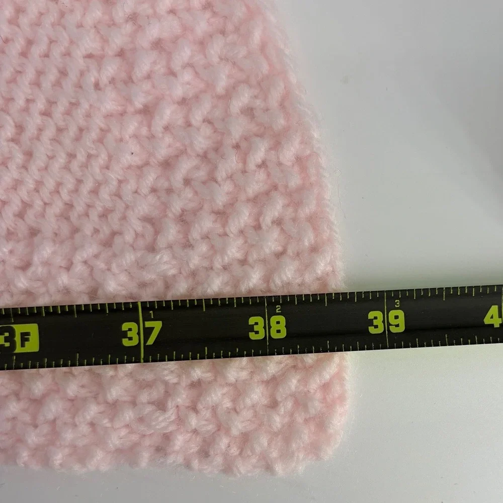 Handmade Hand Knit Pink Hearts Pointelle Chevron Baby Blanket Afghan Crib Throw